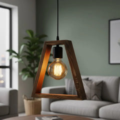 Single Ceiling Pendant Natural Wood Transparent Insulating Coating – Burnt Wood Style – Model SKN-020 from Oscar Furniture
