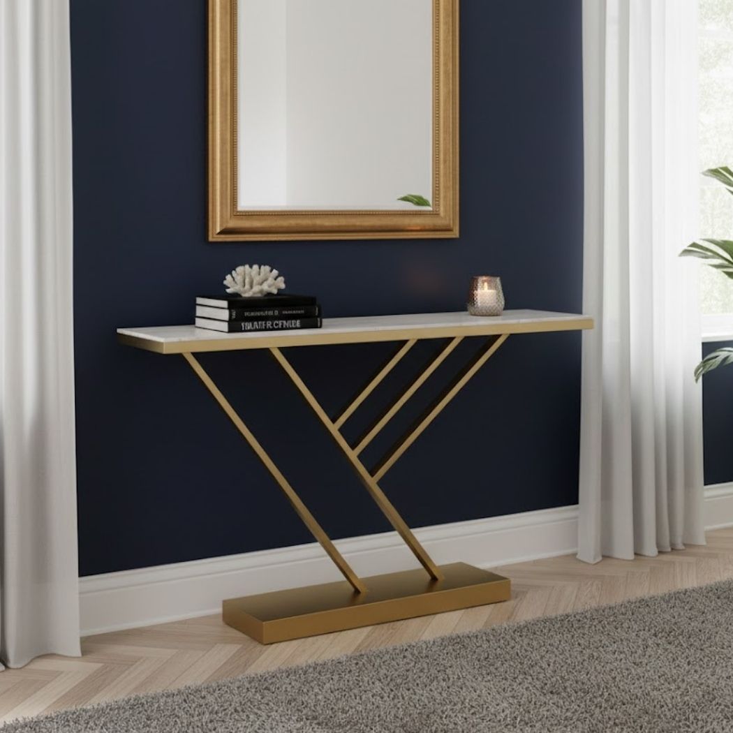 Console with Marble Top and Iron Frame for Modern Decor REL-028