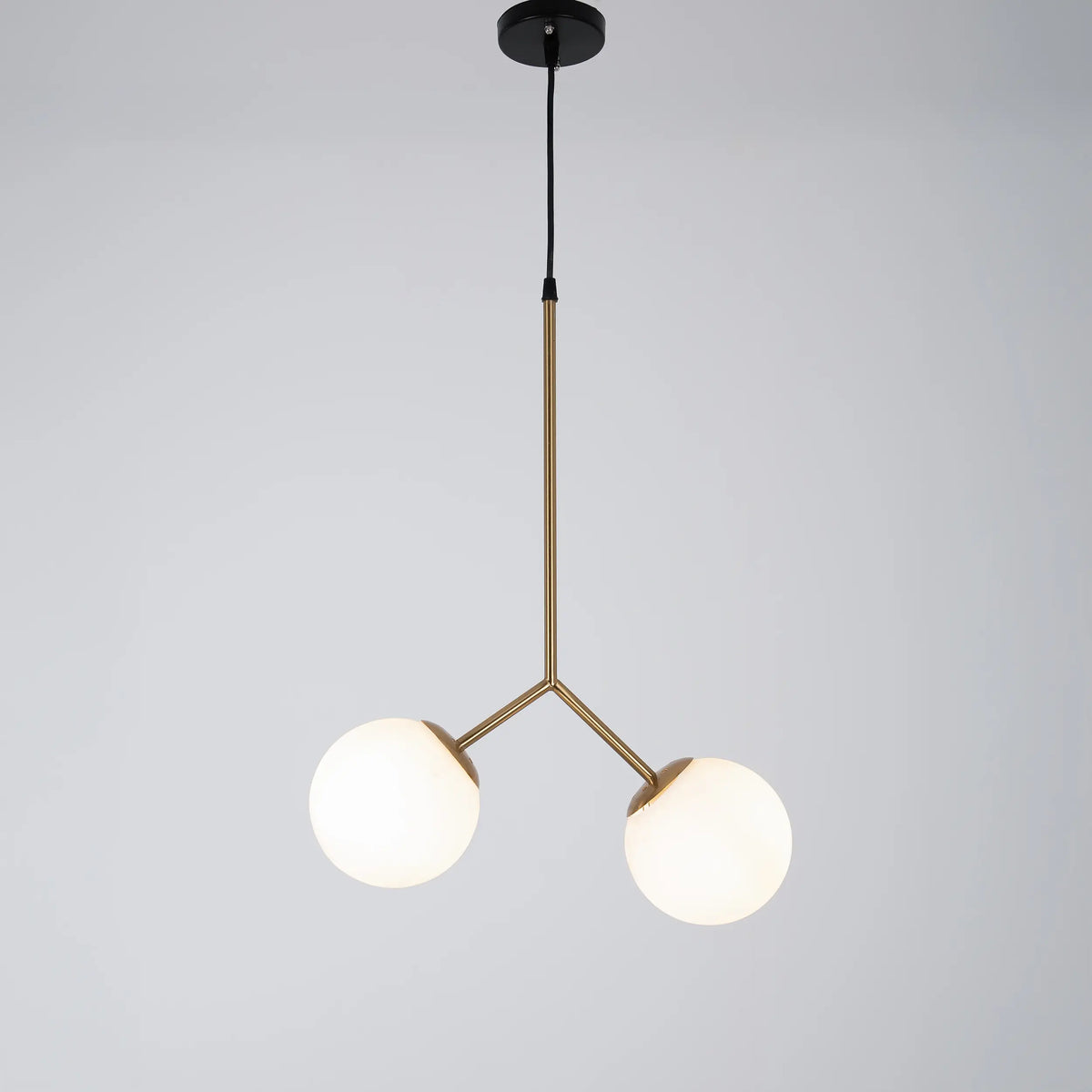 Modern Ceiling Pendant WDD-007 – Luxurious Gold Design with White Glass and Two E27 Light Bulbs