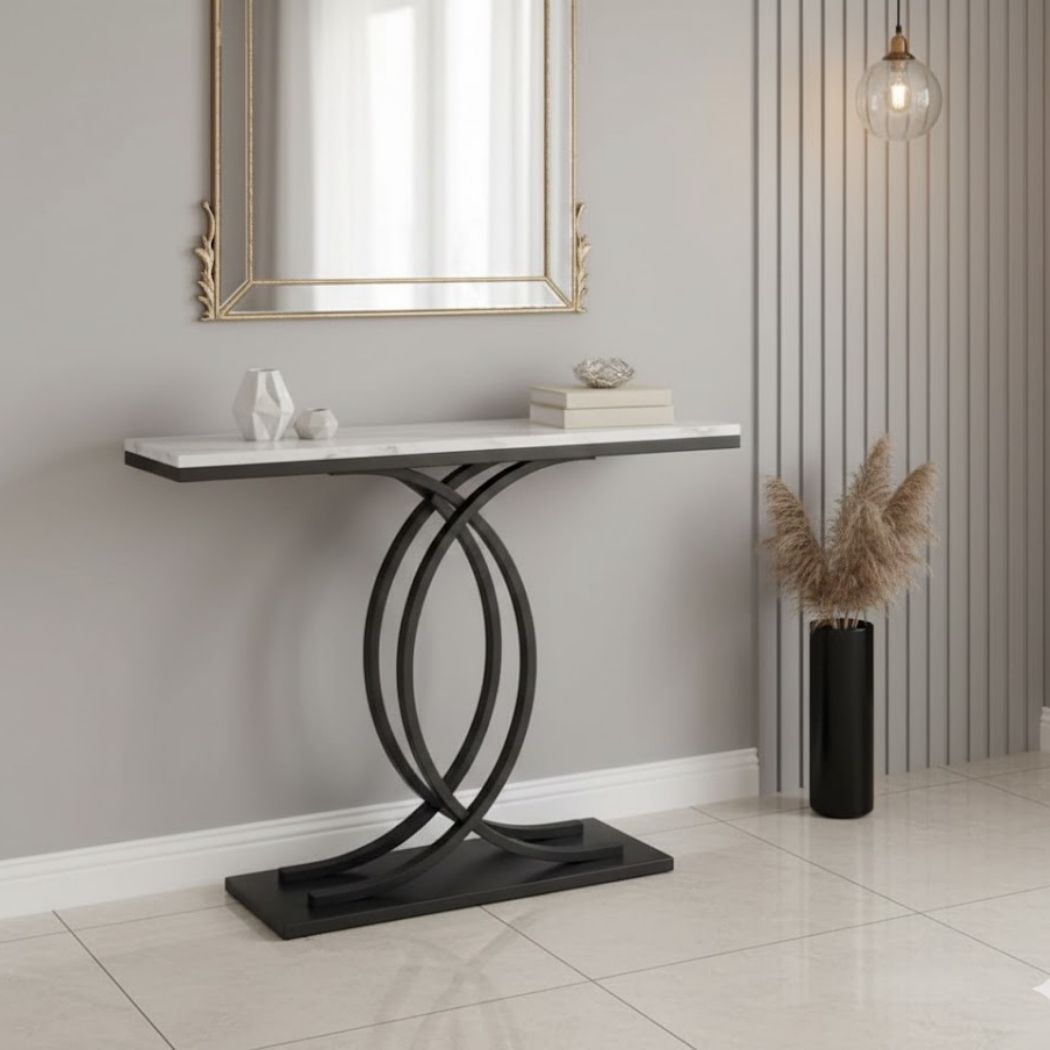 Console with marble top and iron frame for modern decor REL-027
