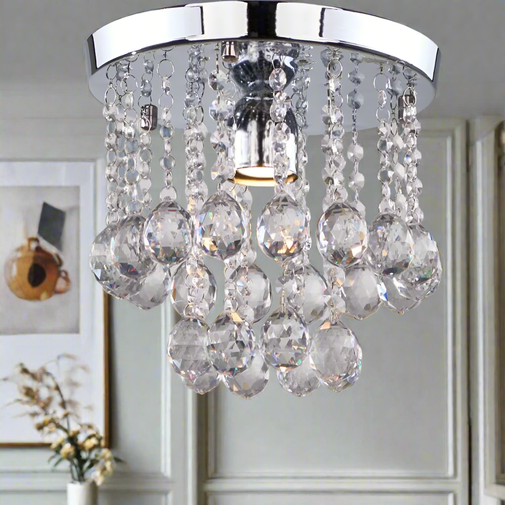 Small crystal and steel chandelier with a sparkling touch