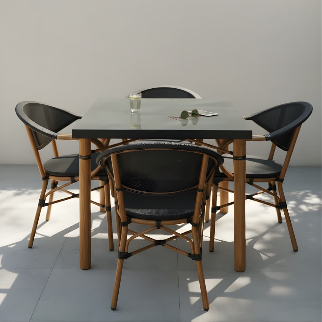 Imported mesh set 4 chairs and table – modern outdoor design weather resistant