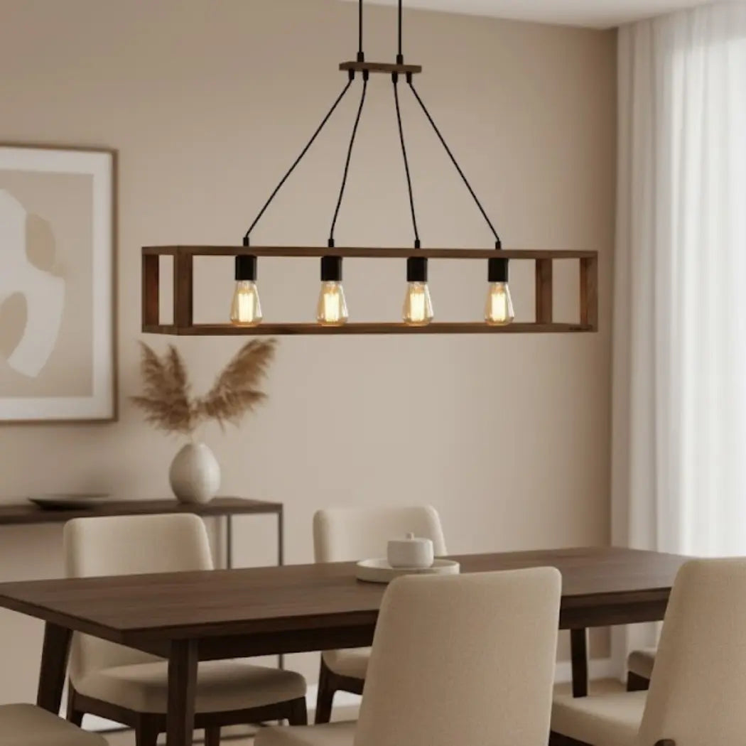 Natural Wood Chandelier with Reddish Brown Paint – Model SKN-013 from Oscar Furniture