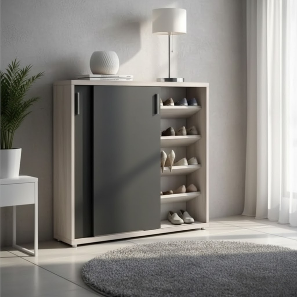 جزامة مودرن 2 درفة + 3 رف KBA-009 من خشب MDF – تصميم عملي بمقاس 120 سم لتخزين الأحذية والأغراض