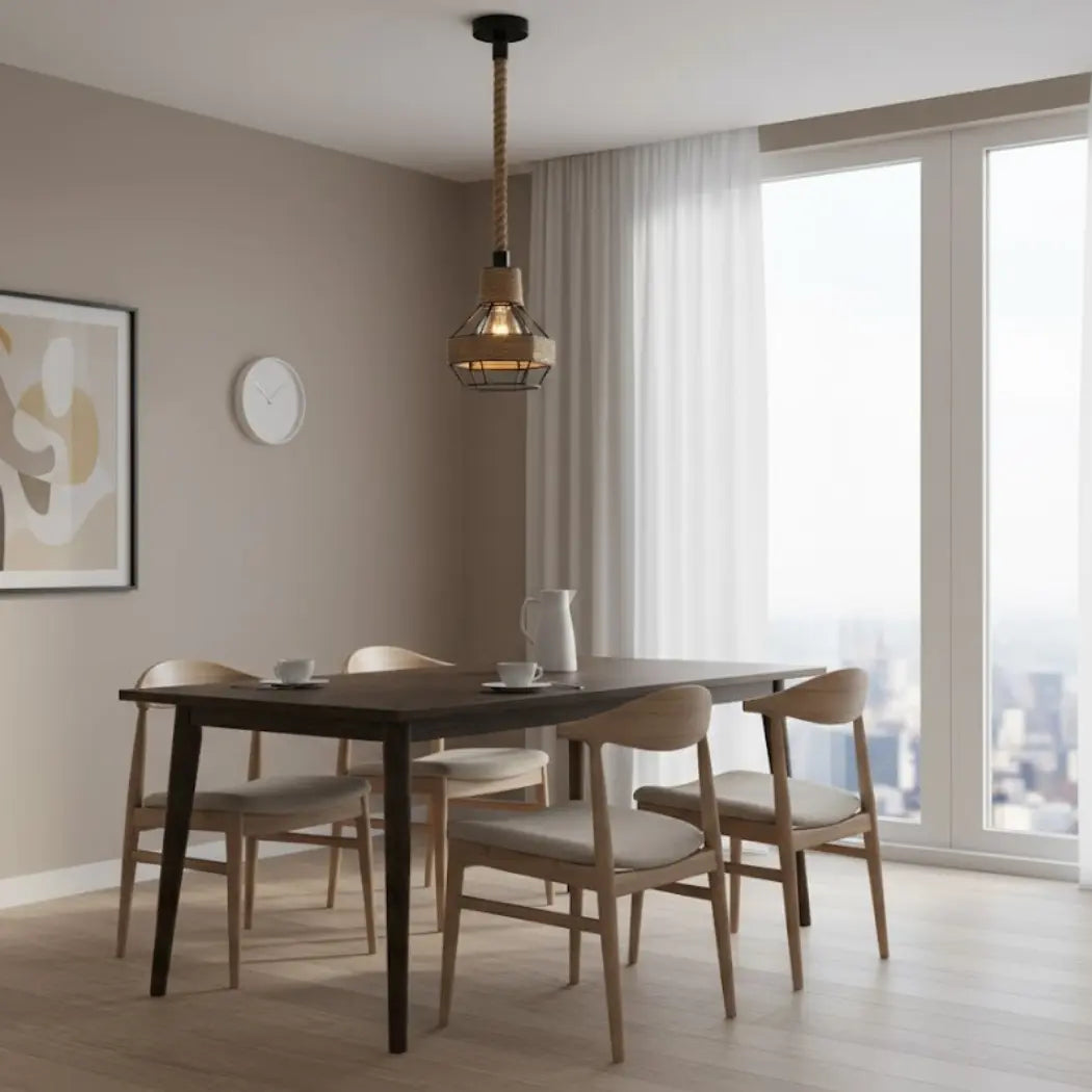 Single Metal Ceiling Pendant + Indian Linen Rope Electrostatic Rust-Resistant Coating – Model SKN-025 from Oscar Furniture