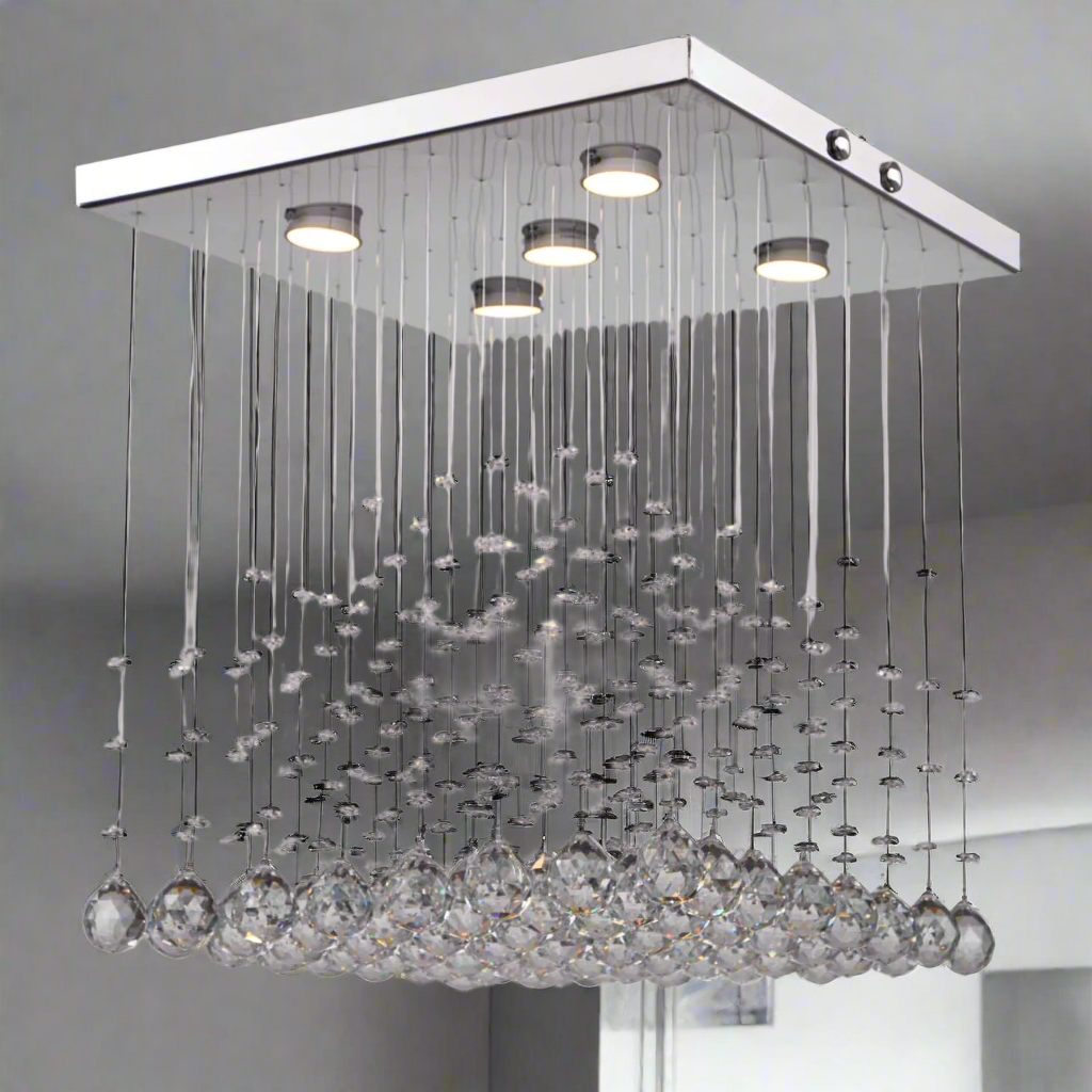 Crystal and stainless steel chandelier with a luxurious modern design
