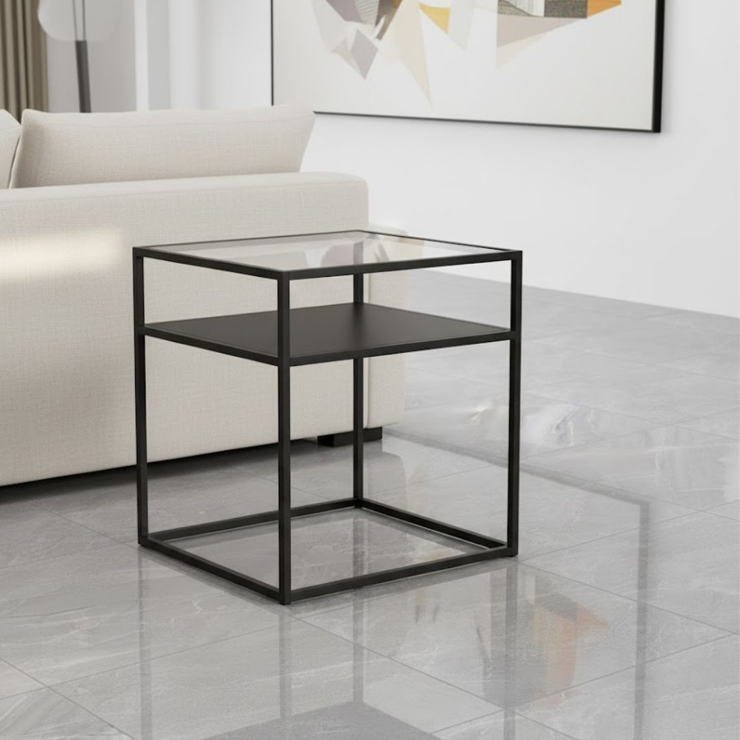 ترابيزة جانبية استيل مطلي – سطح زجاج وMDF – تصميم عصري أنيق – موديل ZSL-003
