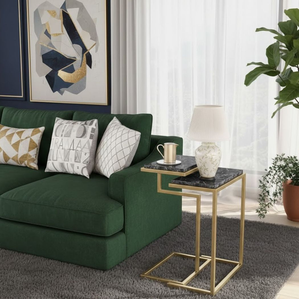 2-piece coffee table set with marble top and iron frame for modern decor REL-005