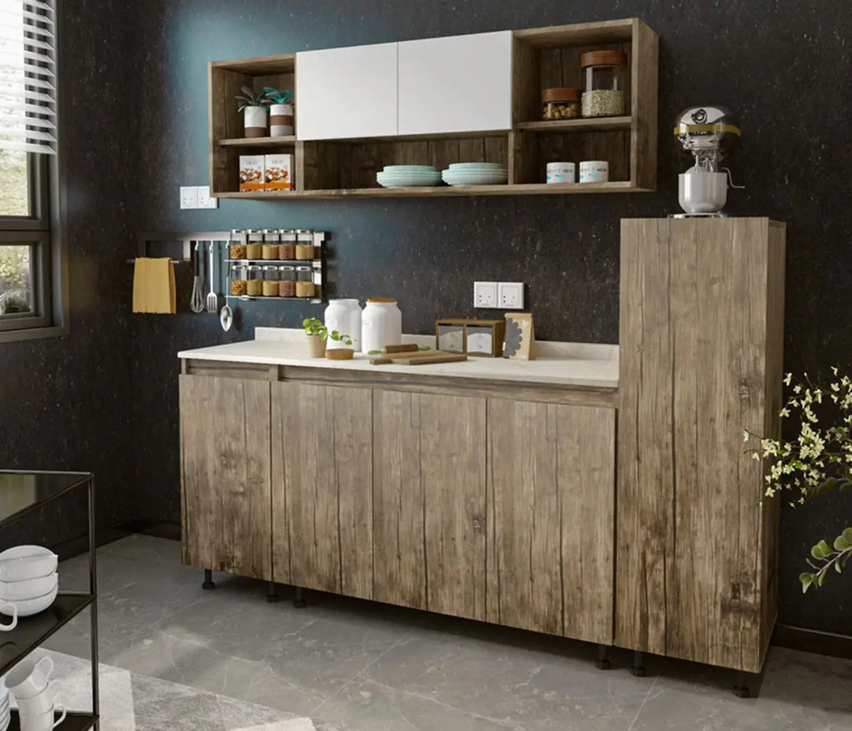 Two-piece kitchen with wood countertops and MDF wood - KYN-002