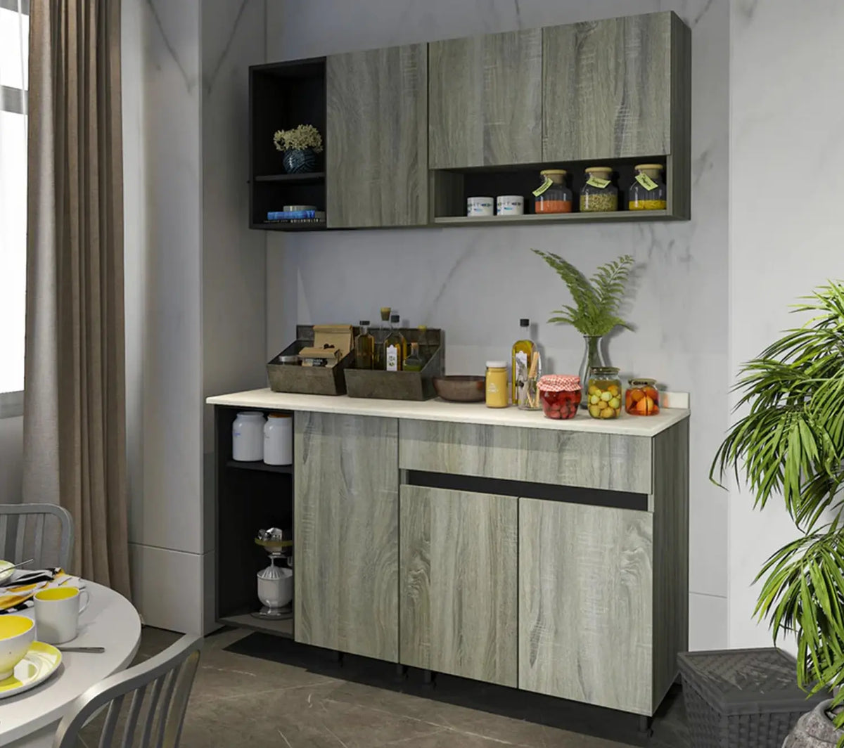 Two-piece kitchen with wood countertops and MDF wood - KYN-001