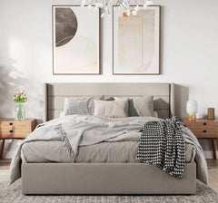 Wooden bed with velvet fabric - GLE-059 - 150x120cm