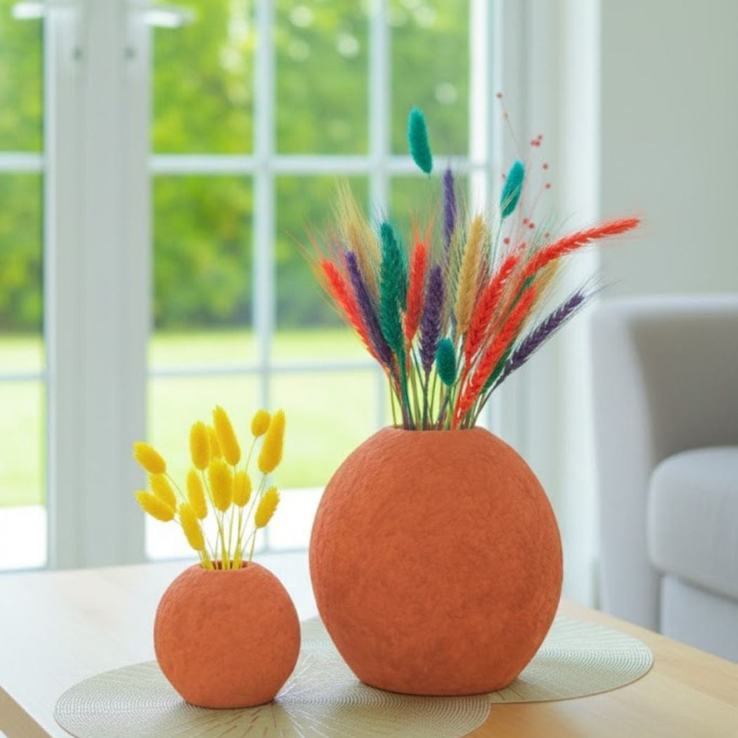 Set of 2 Orange Ceramic Vases with Lively Design – KHK-019