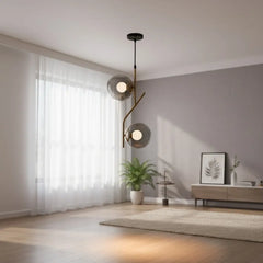 Modern Ceiling Pendant WDD-004 – Luxurious Gold Design with Smoky Glass and Two E27 Light Bulbs
