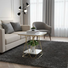 Side Table with Marble Top and Iron Frame for Modern Decor REL-016