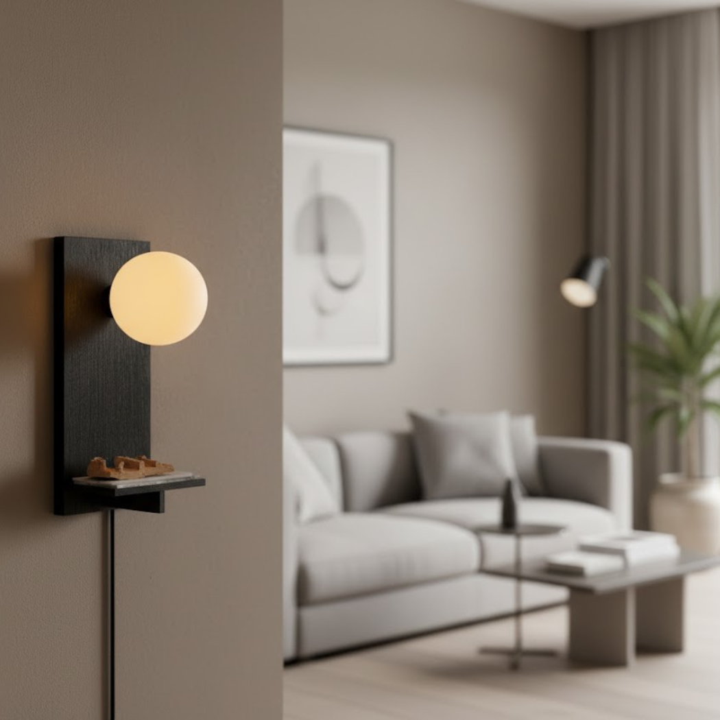 Wall sconce natural wood + imported glass crystal matte black paint – model SKN-040 from Oscar Furniture