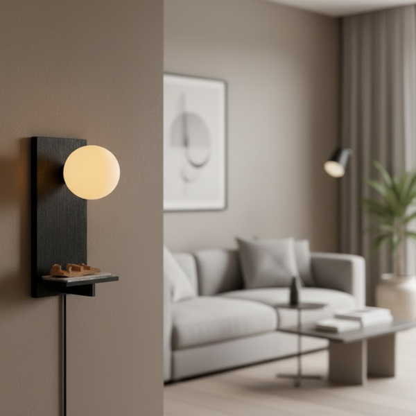 أبليك حائط خشب طبيعي + بلورة زجاج مستورد طلاء أسود مط – موديل SKN-040 من أوسكار فرنتشر