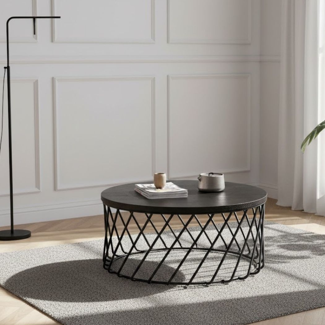 Square Coffee Table with Glass Top and Iron Frame for Modern Decor REL-033