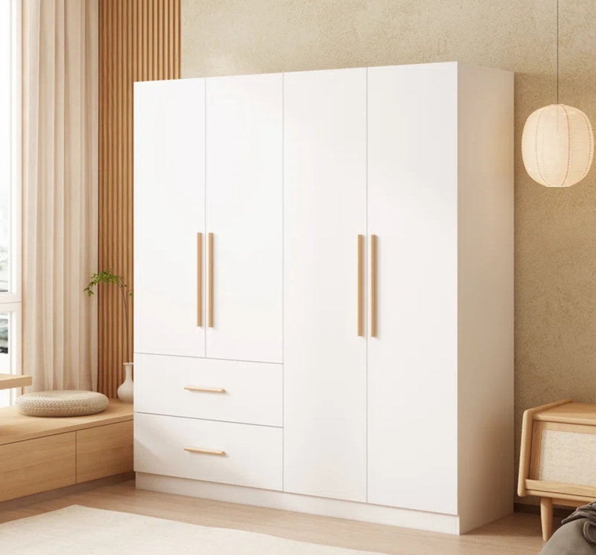 دولاب خشب MDF عصري 160×50×180 سم  – تصميم أنيق مع أرفف وأدراج واسعة