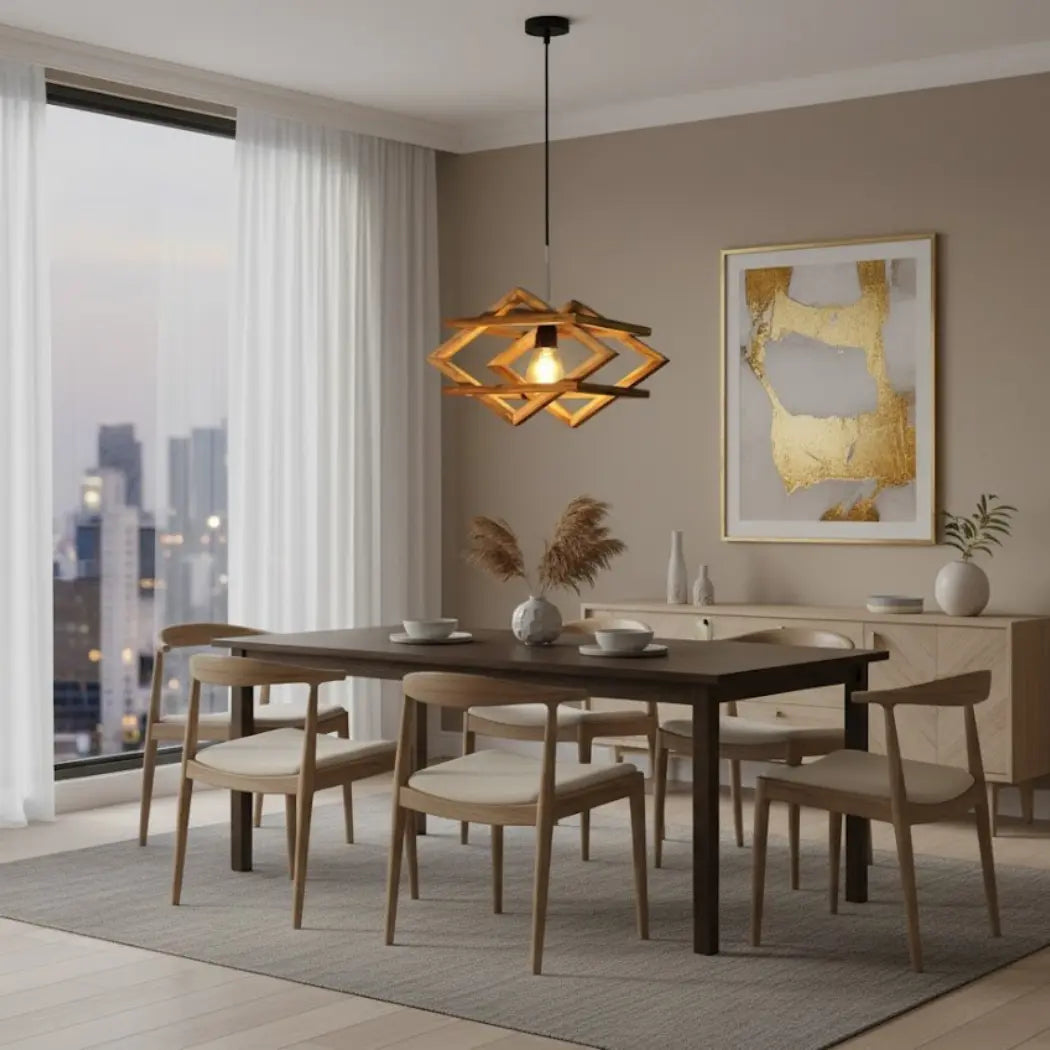 Single Ceiling Pendant Natural Wood Reddish Brown Paint – Model SKN-036 from Oscar Furniture