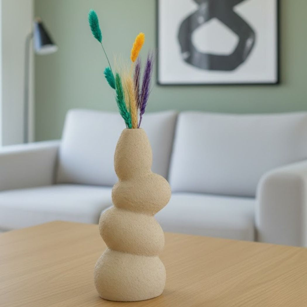 Beige-colored pottery vase with a calm modern design – KHK-015