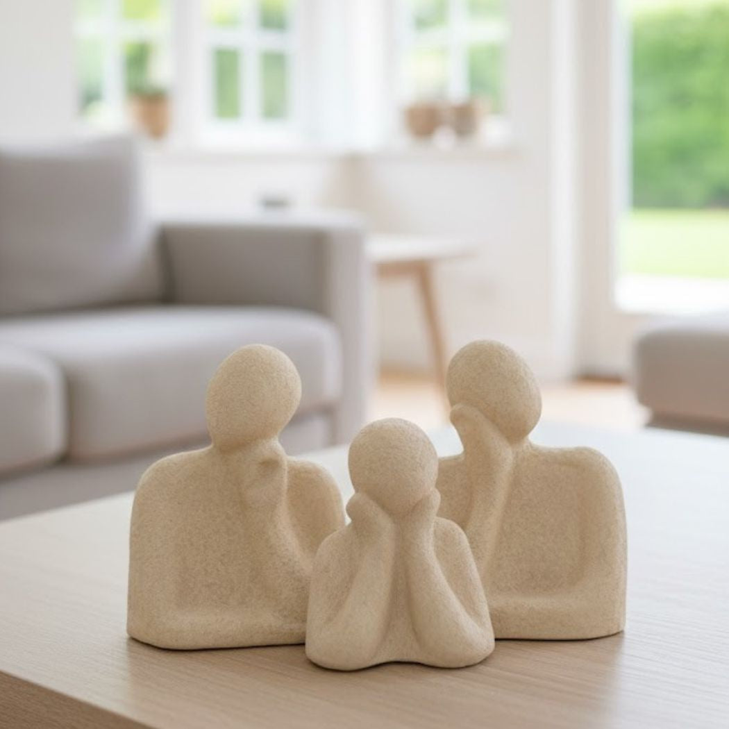 Set of 3 Beige Marble Ceramic Vases with Coordinated Design – KHK-018