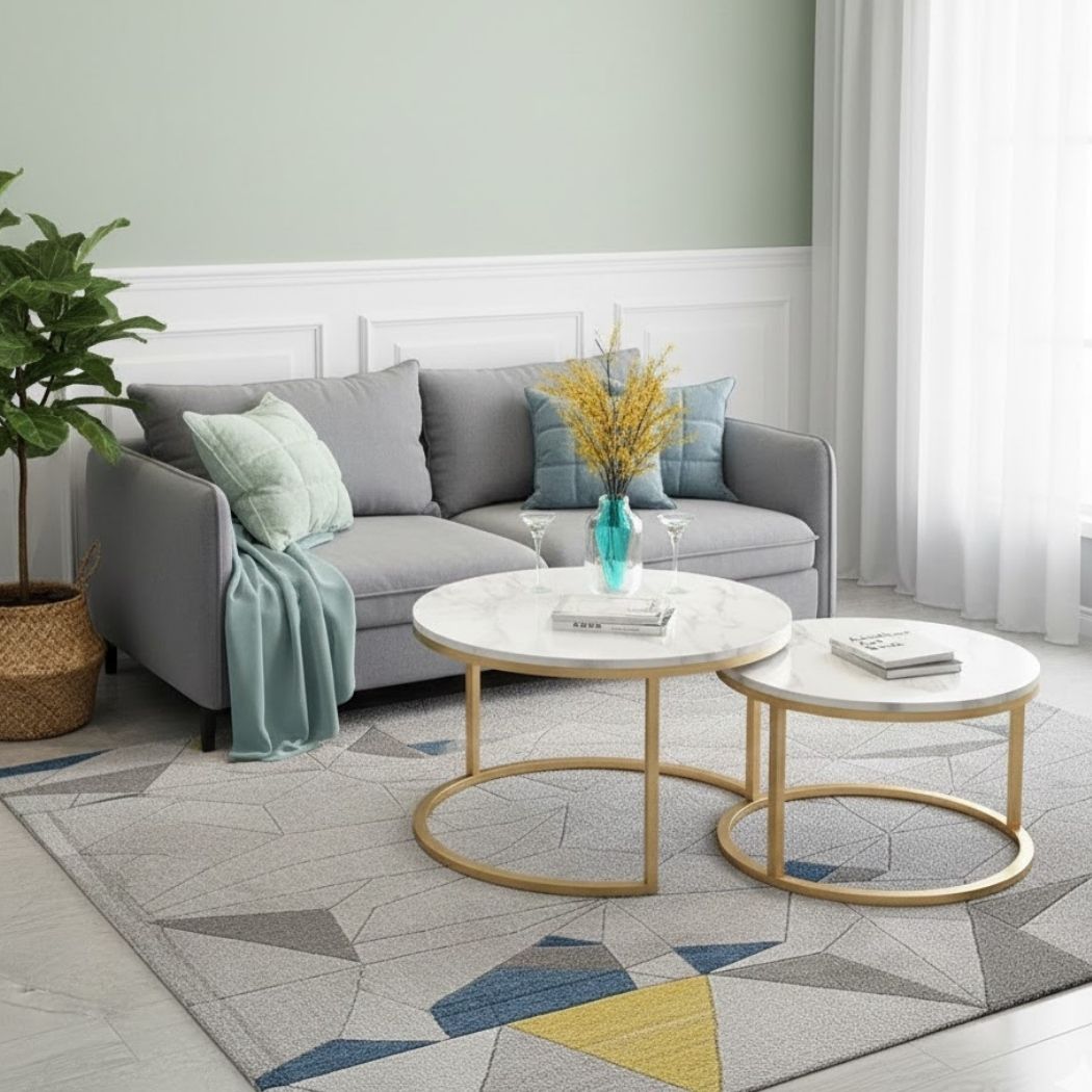 2-piece coffee table set with marble top and iron frame for modern decor REL-049