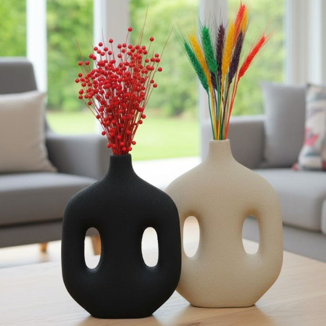 Set of 2 Multicolored Ceramic Vases with Elegant Symmetrical Design – KHK-034