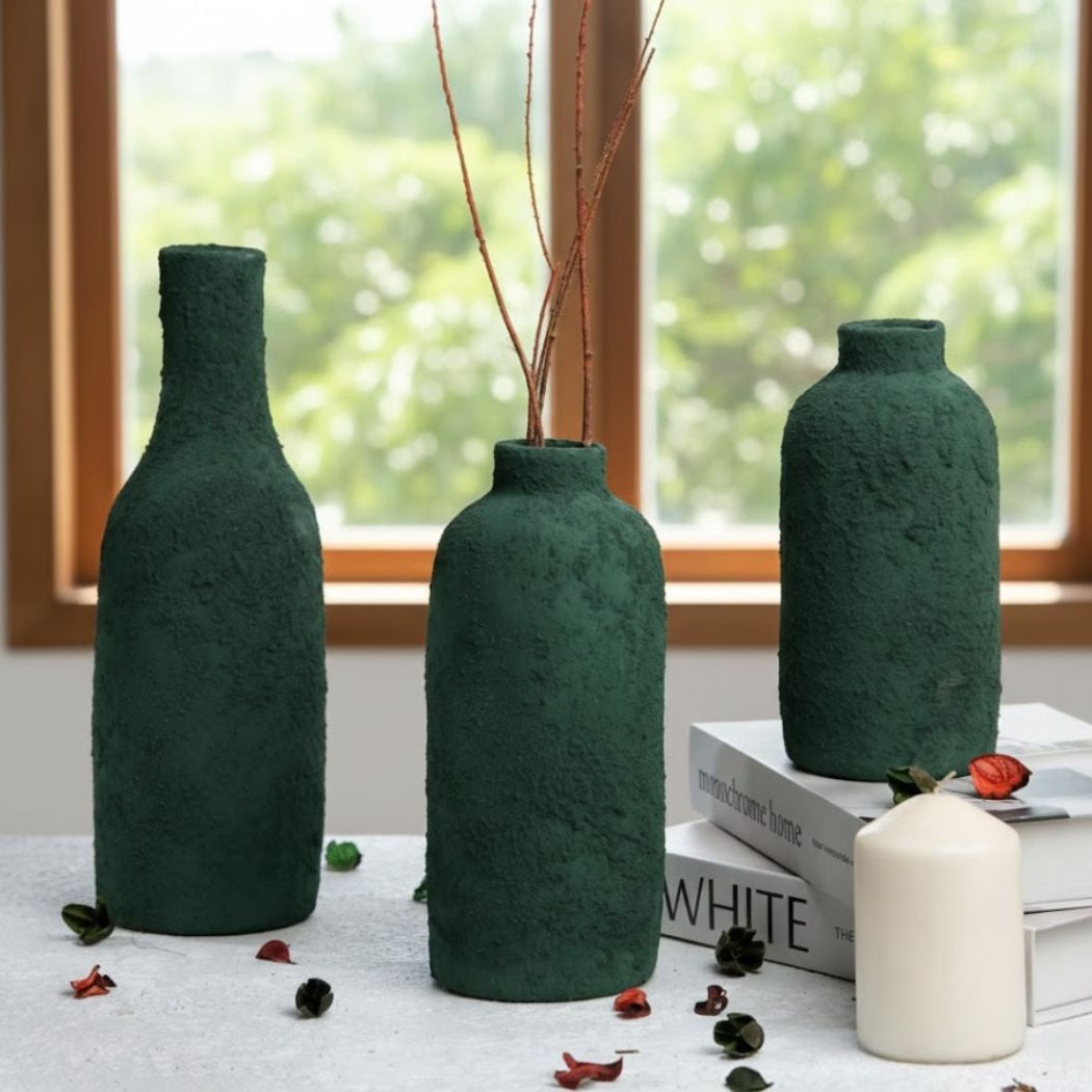 Set of 3 Elegant Gradient Green Ceramic Vases – KHK-008
