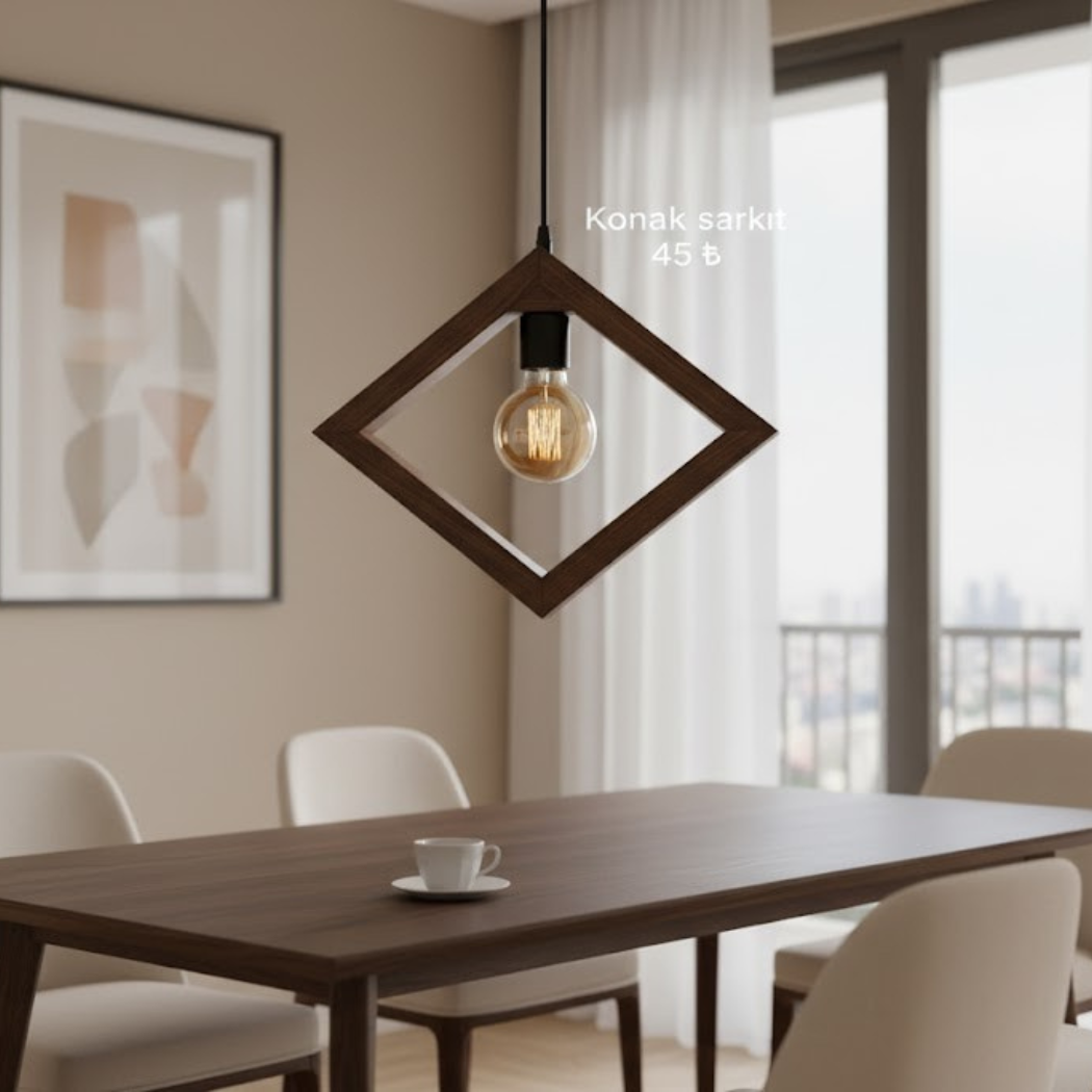Natural Wood Simbksa Ceiling Pendant with Reddish Brown Paint – Model SKN-016 from Oscar Furniture