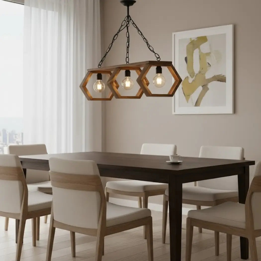 Natural Wood Chandelier with Transparent Insulating Paint – Burnt Wood Style – Model SKN-023 from Oscar Furniture