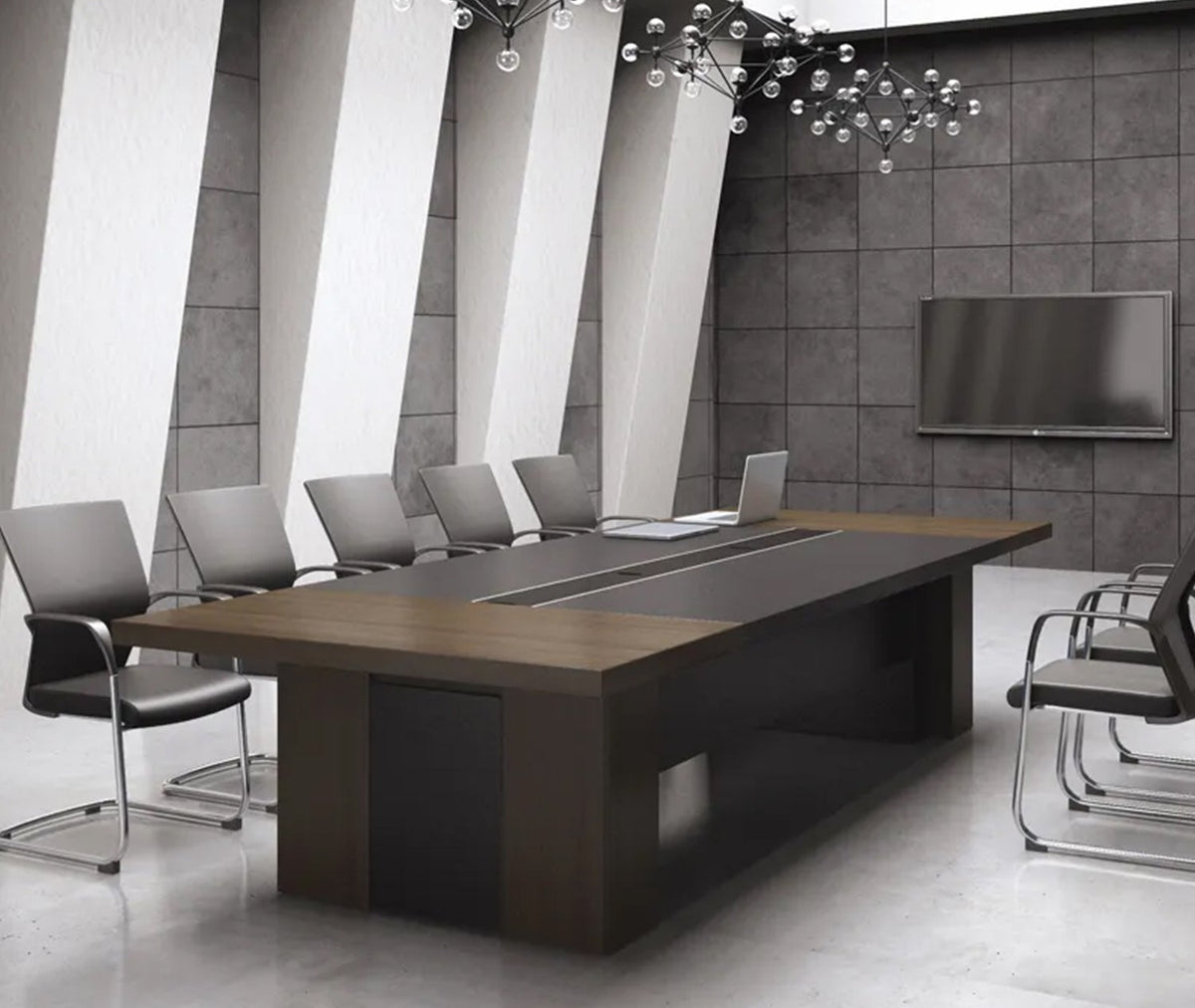 ترابيزة اجتماعات خشب MDF إسباني مع شاسيه معدني – تصميم أنيق متين