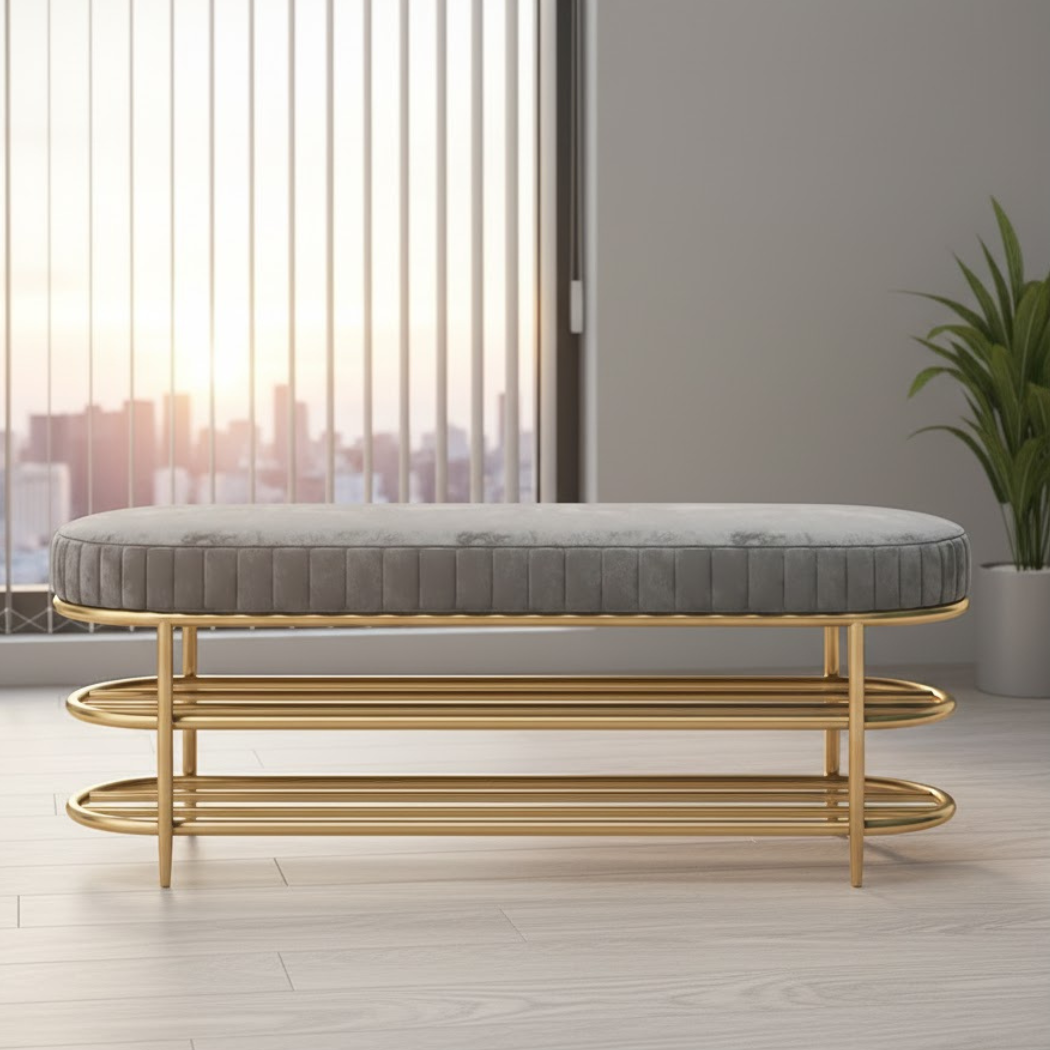 Oval Bench ELET-033 – Iron with Upholstery and Decorative Fabric in an Elegant Design