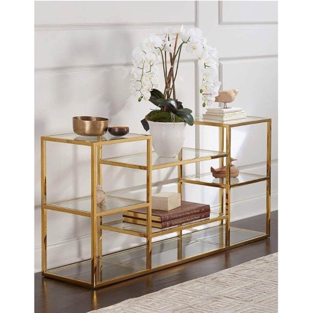 Modern console with transparent glass and metal frame – elegant and contemporary design