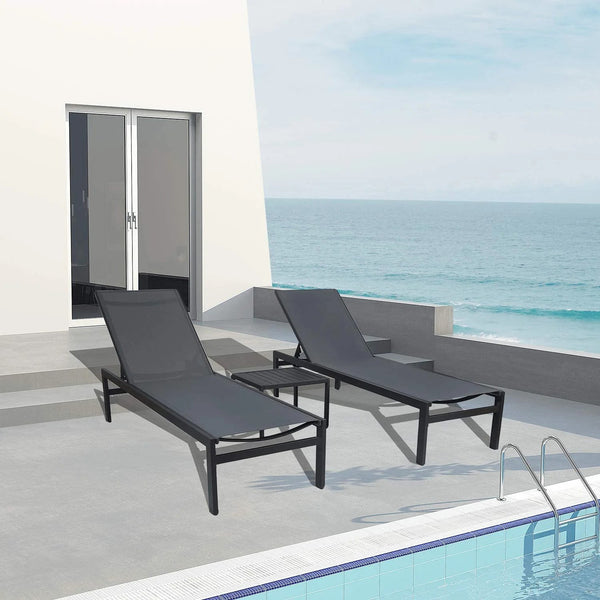 2 chaise longues and a small royal table made of imported mesh