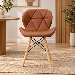 Modern upholstered leather chair with beech wood legs - RYL-029