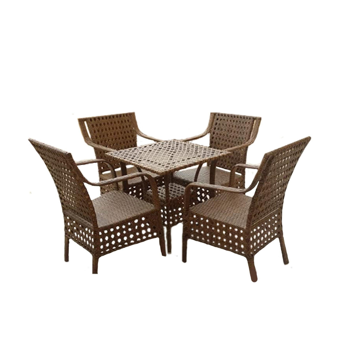 Rattan dining set 4 chairs and table | Elegant outdoor set in wood color