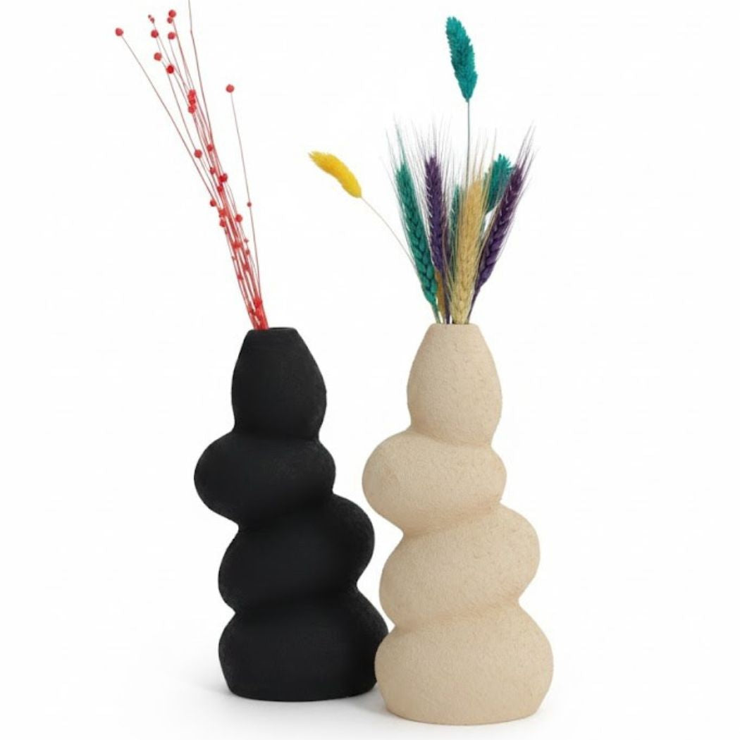 Set of 2 Multicolored Ceramic Vases with Harmonious Design – KHK-016