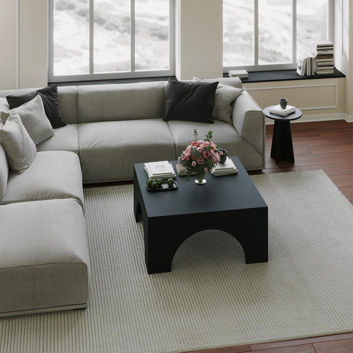 Square black coffee table – elegant modern design