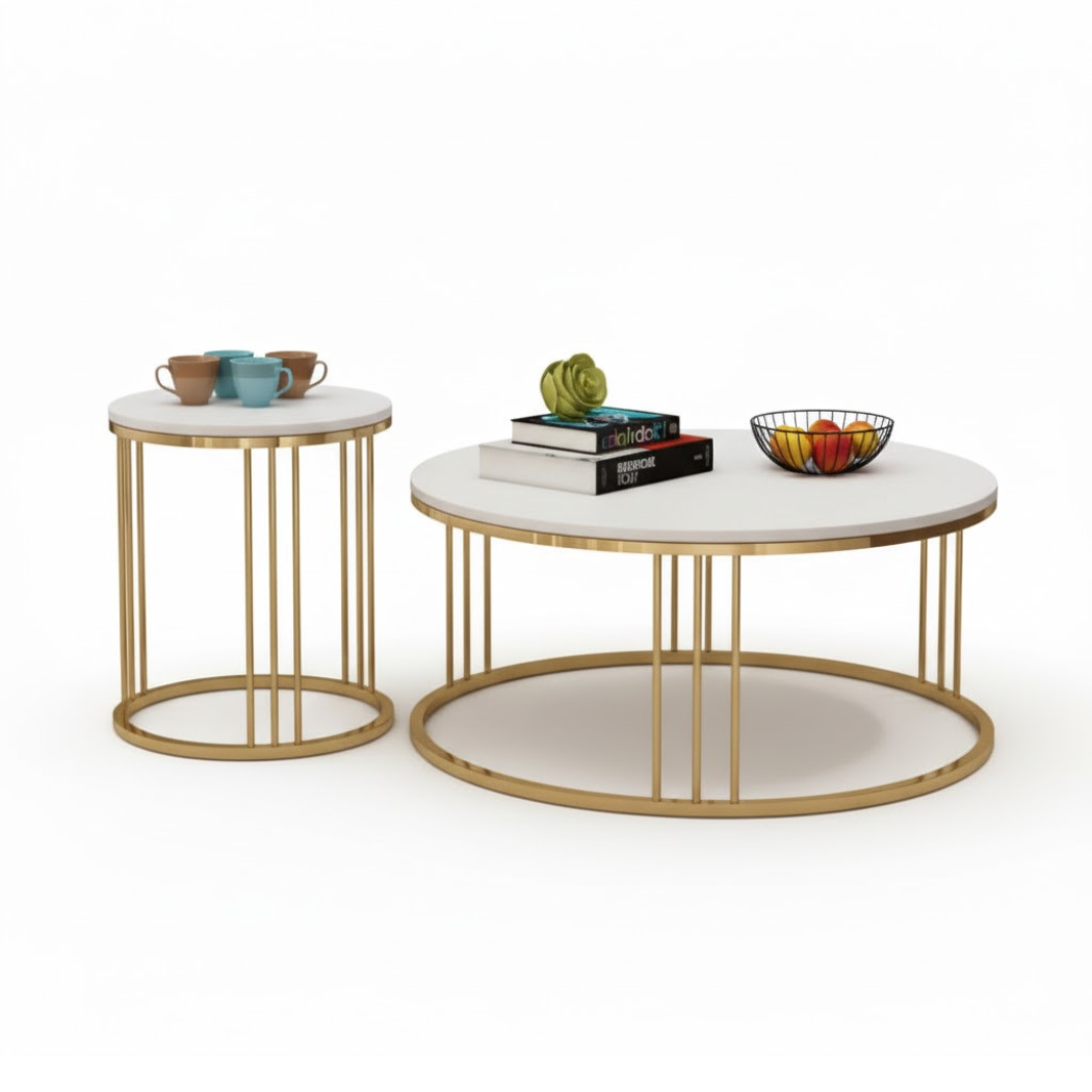 ELET-005 Leg Table Set – Electrostatic Iron with Marble in Modern Design