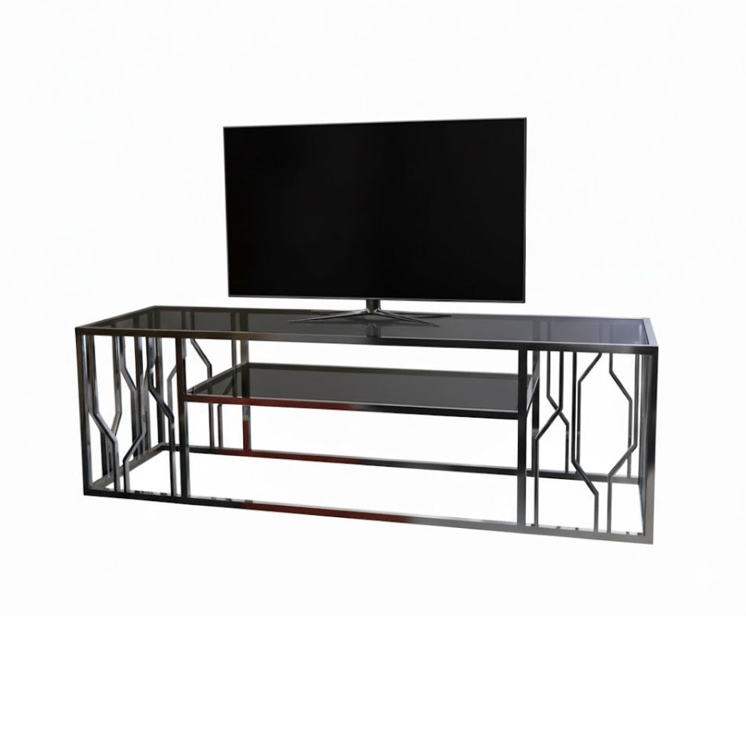TV table with glass top and iron frame for modern decor REL-048
