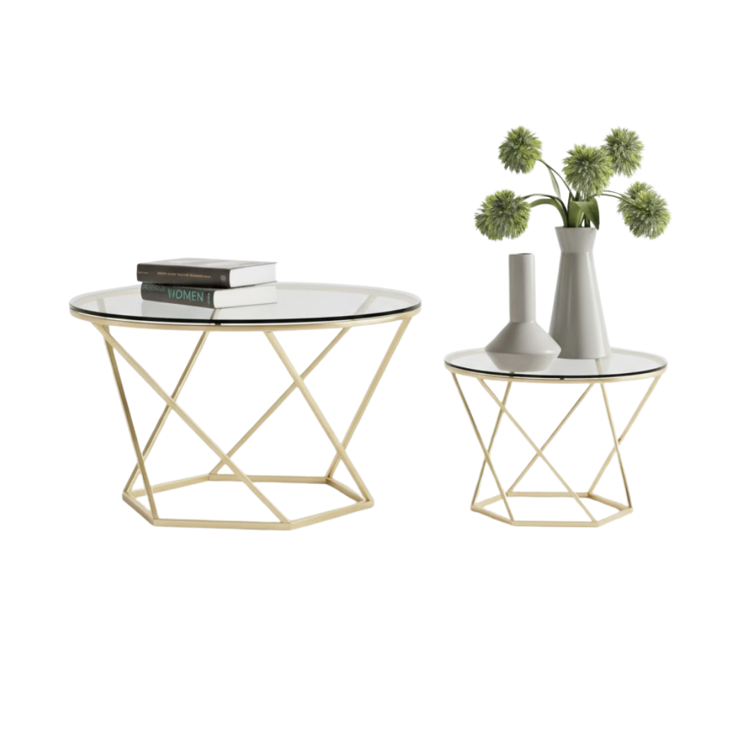 ELET-018 Round Table Set – Set of 2 Electrostatic Iron Tables with Glass in Modern Design