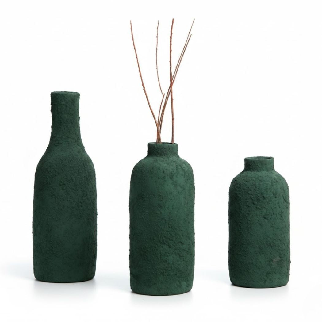 Set of 3 Elegant Gradient Green Ceramic Vases – KHK-008