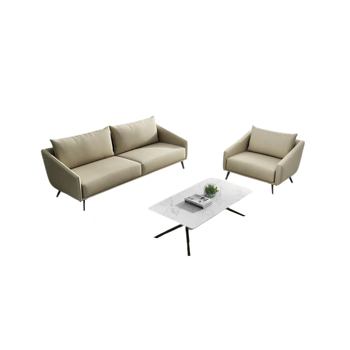 Beech wood sofa set - velor fabric - ENT-045
