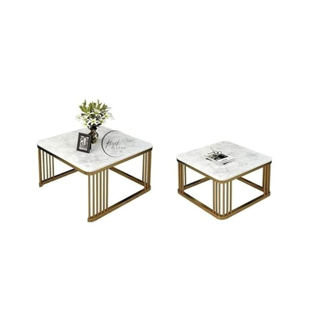 Set of Steel Coated Coffee Tables – Luxury Carrara Marble Surface – Elegant Modern Design – Model ZSL-028