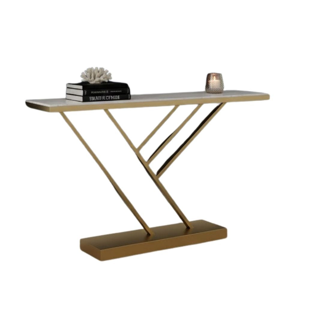 Console with Marble Top and Iron Frame for Modern Decor REL-028