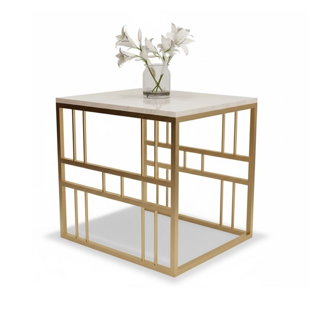 Side Coffee Table with Marble Top and Iron Frame for Modern Decor REL-014