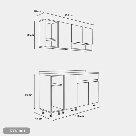 Two-piece kitchen with wood countertops and MDF wood - KYN-001