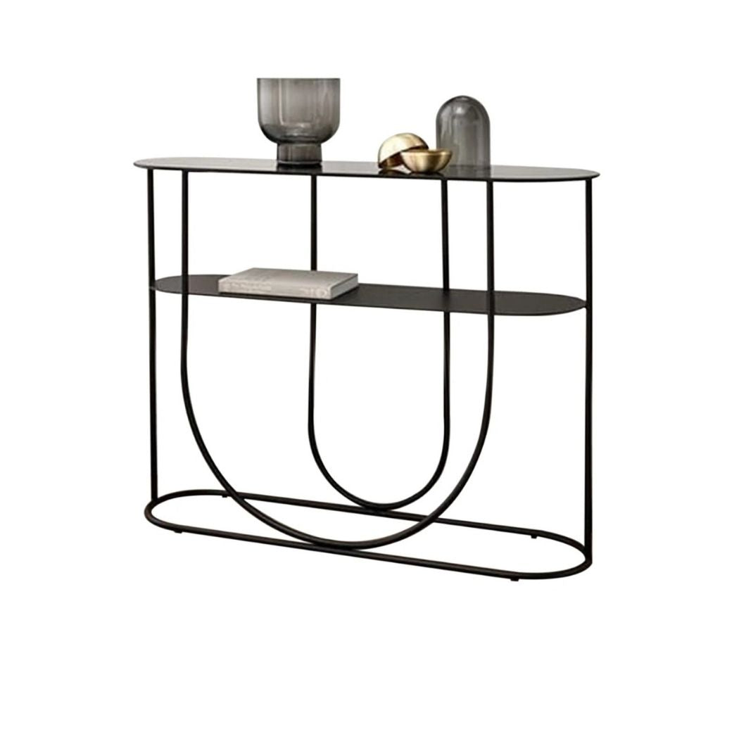 Console with glass top and iron frame for modern decor REL-046