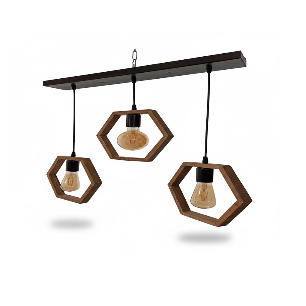 Triangular natural wood keychain with reddish brown paint – Model SKN-006 from Oscar Furniture