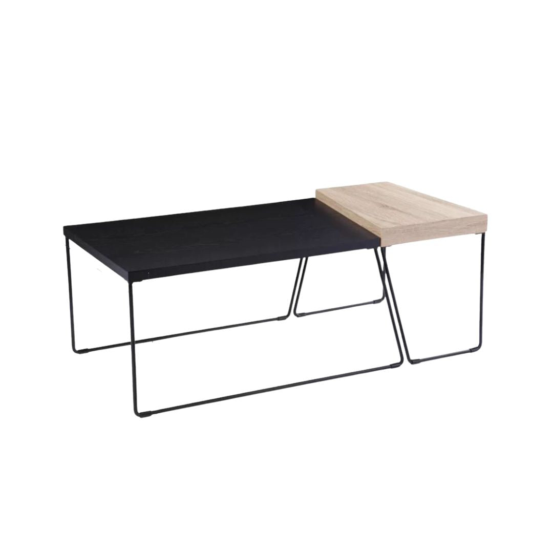 Set of metal coffee tables with wooden top – elegant modern design (2 pieces)